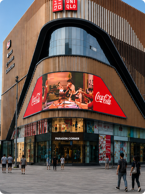 Coca-Cola LED billboard on a mall façade in Vietnam